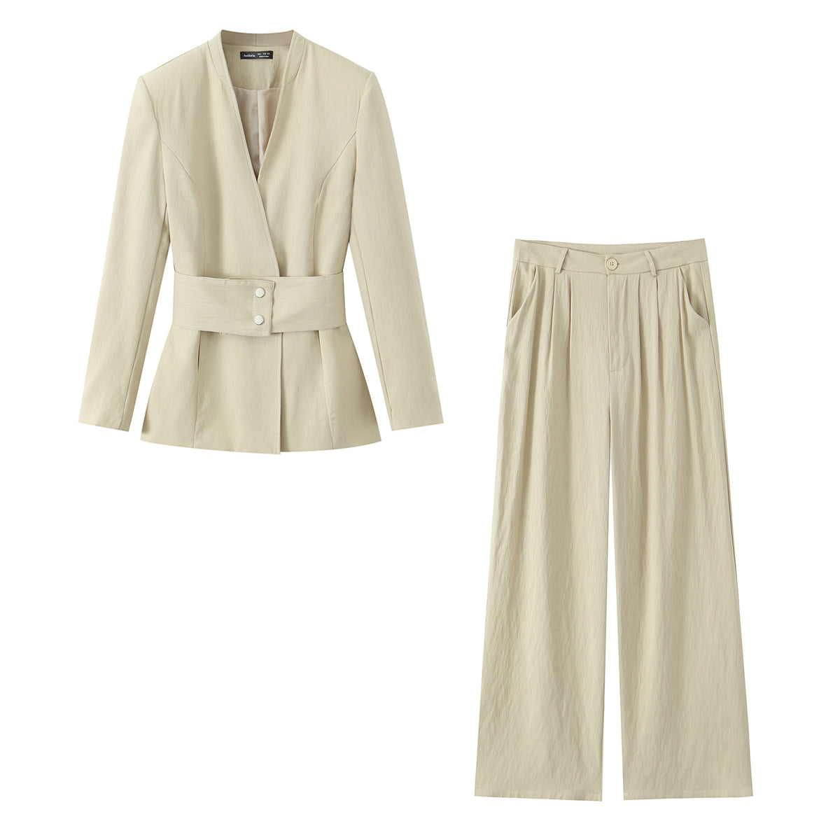 The Serene V-Neck Ensemble with wide-leg trousers