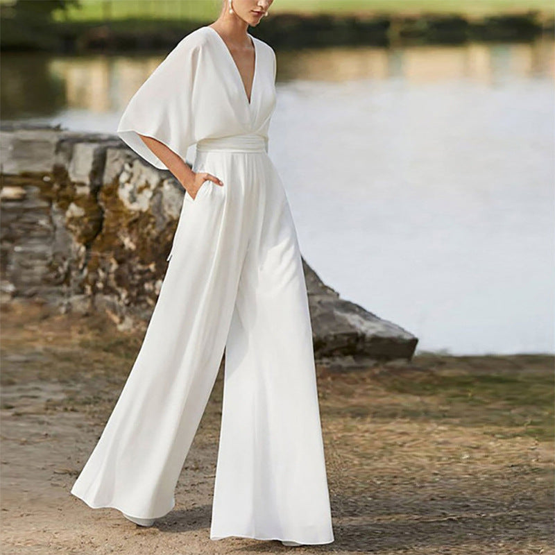 The Riviera V-Neck Jumpsuit in White