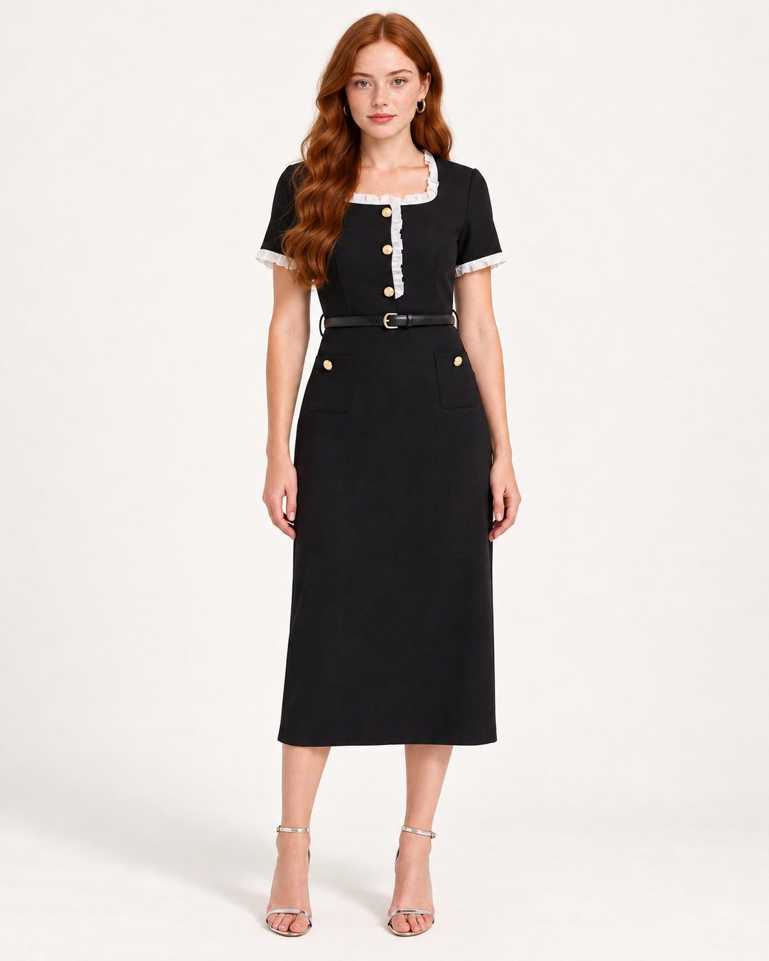 The Noir Square-Neck Midi, front view
