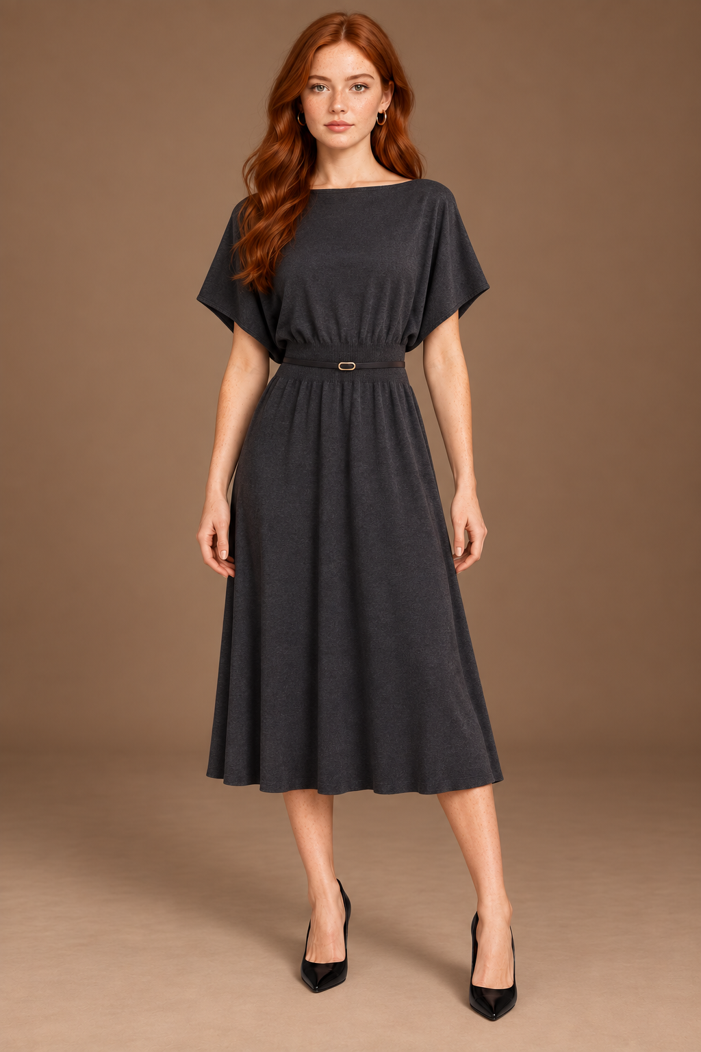 The Stone Gray Midi on Model 1 — front