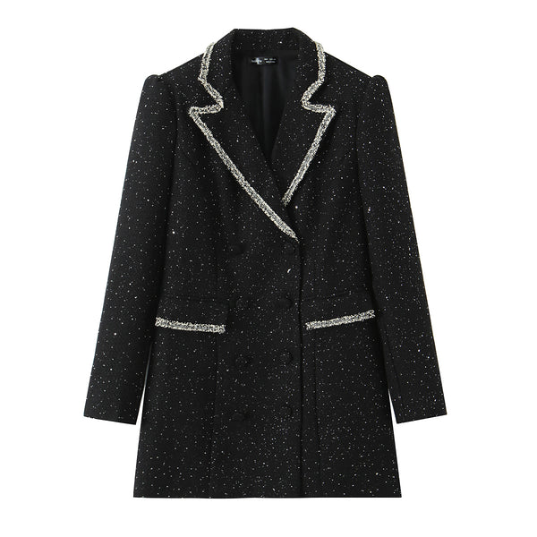 Classic Sequined Woolen Ribbons Blazer
