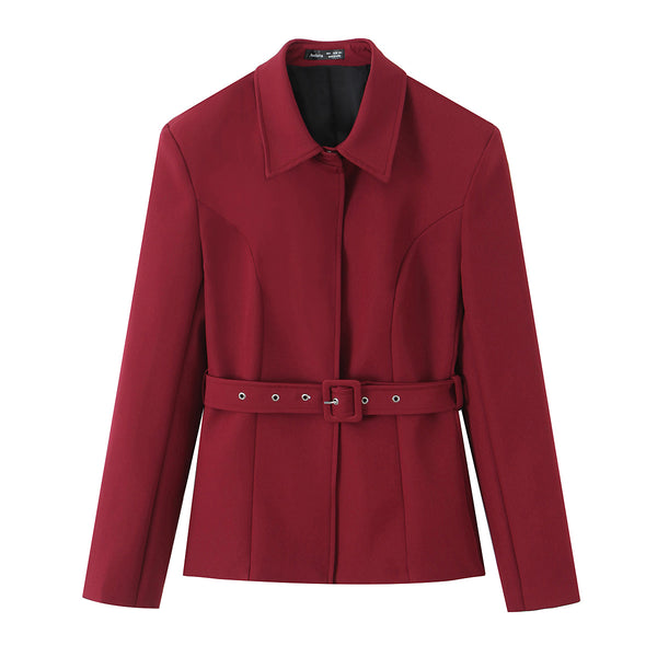 Women Clothing Spring Elegant Air Eye High Grade Slim Collared Belt Blazer