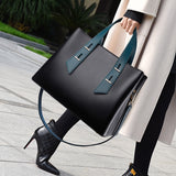Contrast Handle Tote with structured detail
